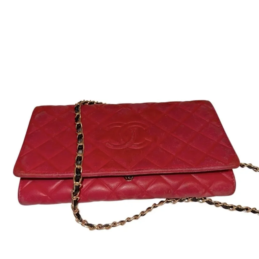 Chanel Red Leather Quilted Continental Wallet